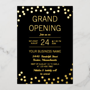 Invitation En Aluminium Confettis Noir & Or Ouverture de l'entreprise