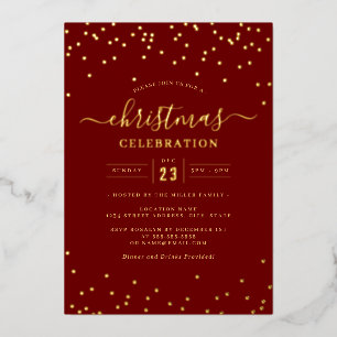 Invitation En Aluminium Confettis Or Rouge Fête de Noël      