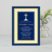 Invitation En Aluminium Confirmation Catholique Navy Real Gold Foil (Debout devant)