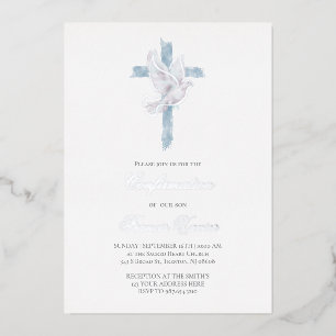 Invitation En Aluminium Confirmation Croix Bleue du Saint-Esprit