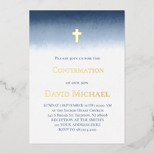 Invitation En Aluminium  Confirmation dark blue watercolor  (Recto)