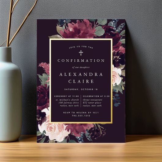 Invitation En Aluminium Confirmation de la fleur de prune