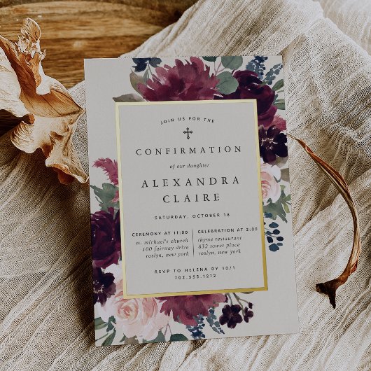 Invitation En Aluminium Confirmation de la fleur de prune