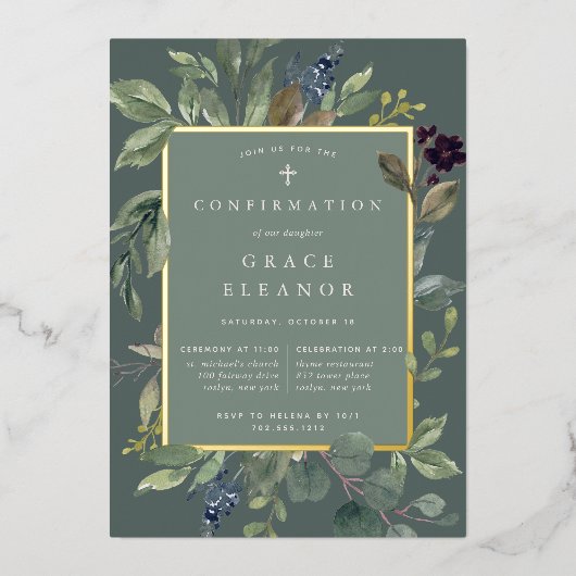 Invitation En Aluminium Confirmation de l'eucalyptus et de l'âge (Recto)