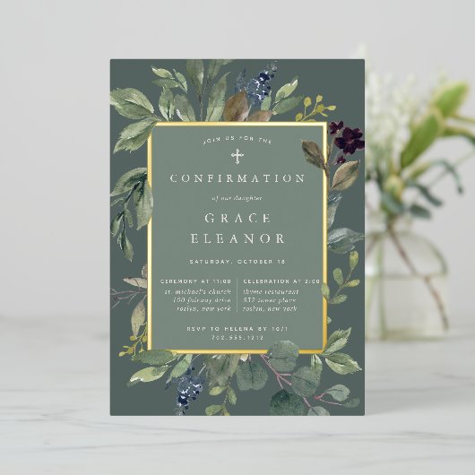 Invitation En Aluminium Confirmation de l'eucalyptus et de l'âge (Debout devant)