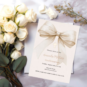 Invitation En Aluminium Confirmation fille rose gold crème à ruban