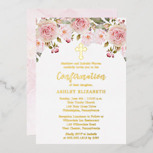 Invitation En Aluminium Confirmation Fleurie Aquarelle Rose Pâle pour Fill