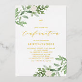 Invitation En Aluminium Confirmation Fleurs Blanches et Feuillage à l'Aqua (Recto)