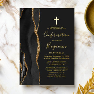 Invitation En Aluminium Confirmation Or en agate noire 