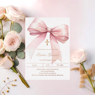 Invitation En Aluminium Confirmation rose gold fille noeud papillon rose