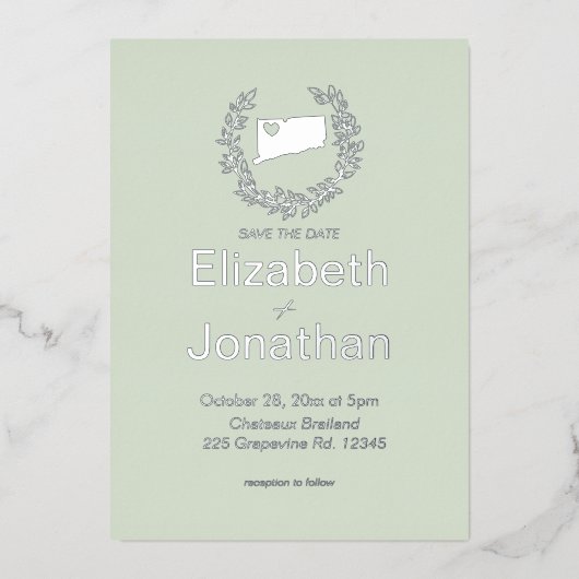 Invitation En Aluminium Connecticut Map Simple Destination Wedding (Recto)