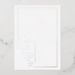 Invitation En Aluminium Conseil et souhaits Mariage de script moderne Silv<br><div class="desc">Ajoutez une touche personnelle à votre mariage grâce à un conseil et une carte de souhaits de mariage de script moderne. Cette carte de conseil comporte le titre en vrai argent feuille moderne calligraphie style de police et détails en vrai argent feuille moderne sans serif style de police avec véritable...</div>