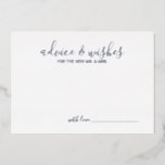 Invitation En Aluminium Conseil et souhaits Mariage de script moderne Silv<br><div class="desc">Ajoutez une touche personnelle à votre mariage avec un conseil mariage moderne et une carte de voeux. Cette carte de conseil comporte le titre en argent feuille moderne calligraphie style de police et détails en argent feuille moderne sans serif style de police sur blanc arrière - plan. Parfait pour mariage,...</div>