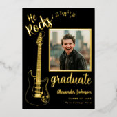 Invitation En Aluminium Cool photo moderne noir et or (Recto)