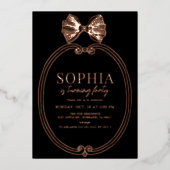 Invitation En Aluminium Coquette Gold Bow/Ribbon Black Anniversaire (Recto)