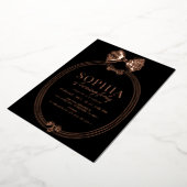 Invitation En Aluminium Coquette Gold Bow/Ribbon Black Anniversaire (Rotation)