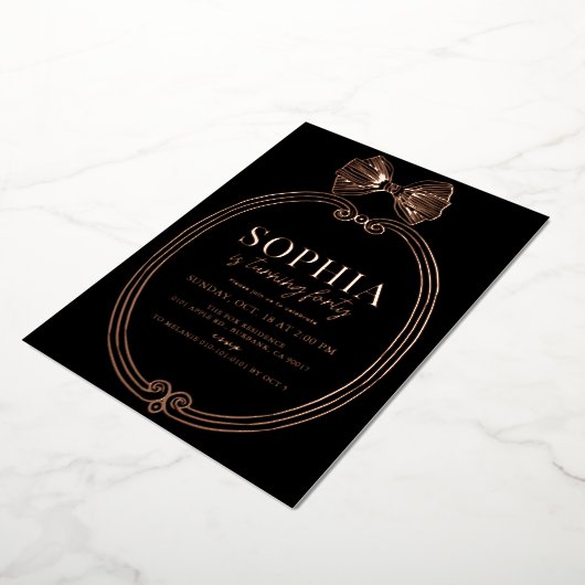 Invitation En Aluminium Coquette Gold Bow/Ribbon Black Anniversaire (Rotation)