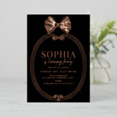 Invitation En Aluminium Coquette Gold Bow/Ribbon Black Anniversaire (Debout devant)