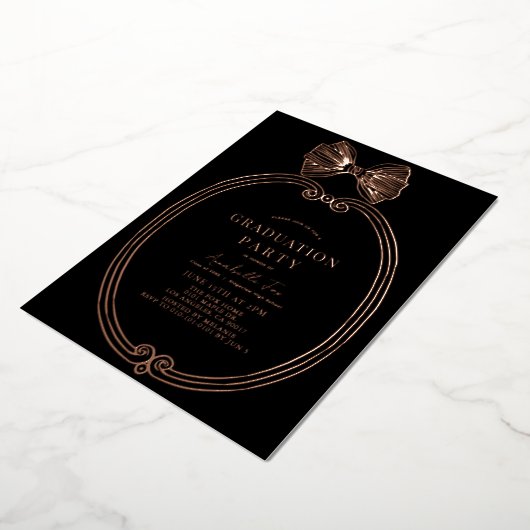 Invitation En Aluminium Coquette Gold Bow/Ribbon Black Graduation Party (Rotation)