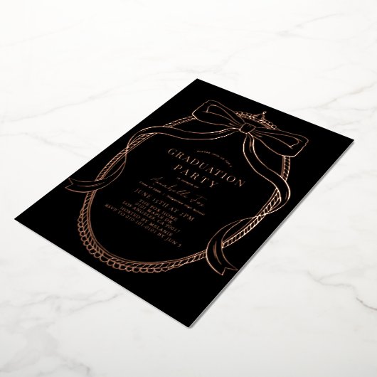 Invitation En Aluminium Coquette Gold Bow Ribbon Black Graduation Party (Rotation)