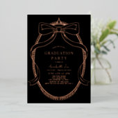 Invitation En Aluminium Coquette Gold Bow Ribbon Black Graduation Party (Debout devant)