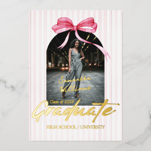Invitation En Aluminium Coquette Pink Ribbon Arch Photo Graduation