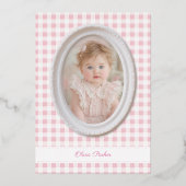 Invitation En Aluminium Coquette Toile rose Bow 1er anniversaire fille (Verso)