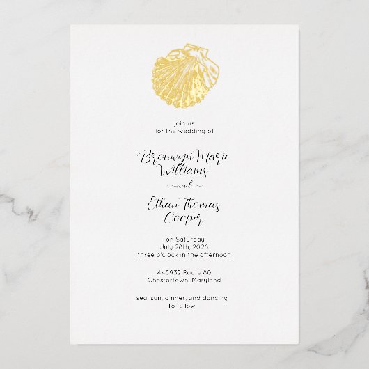 Invitation En Aluminium Coquillage simple et aquarelle (Recto)