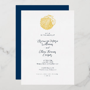 Invitation En Aluminium Coquillage simple et bleu prussien