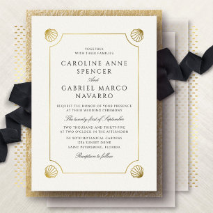 Invitation En Aluminium Coquillages de Plage Côtière pour un Mariage