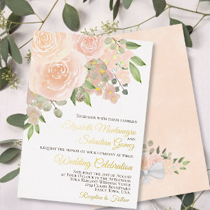 Invitation En Aluminium Corail Péché Aquarelle Floral Élégant Mariage