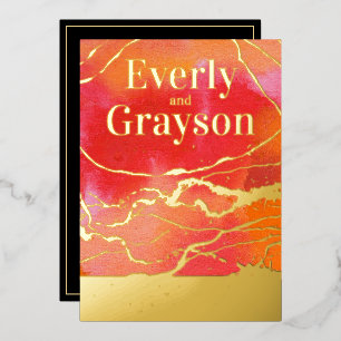 Invitation En Aluminium Corail Rose Galaxie Marbre Or Mariage