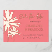Invitation En Aluminium Coral Palm Trees Plage Mariage Enregistrer La Date (Recto)