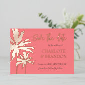 Invitation En Aluminium Coral Palm Trees Plage Mariage Enregistrer La Date (Debout devant)
