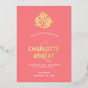 Invitation En Aluminium Coral rose Reef moderne minimal Plage Mariage Or