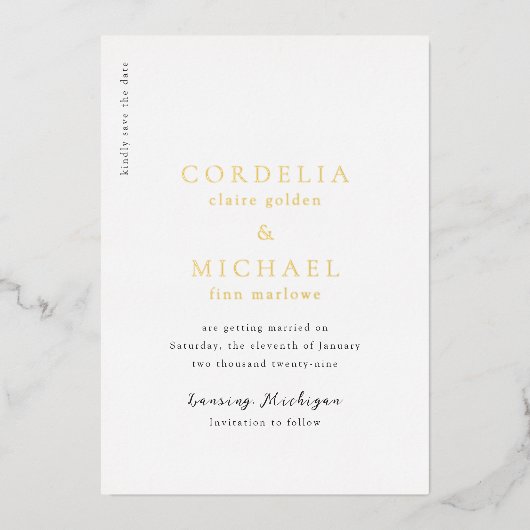 Invitation En Aluminium Cordelia Mariage moderne Enregistrer la date (Recto)