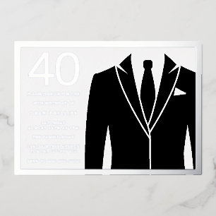 Invitation En Aluminium Costume & cravate argent et noir 40 ans Fête d'ann