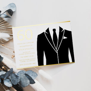 Invitation En Aluminium Costume & cravate dorés et noirs pour une fête d'a