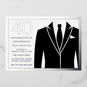Invitation En Aluminium Costume d'argent et noir et Cravate 40e anniversai