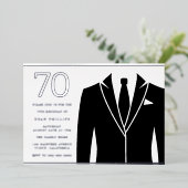 Invitation En Aluminium Costume noir et Cravate 70e fête d'anniversaire Re (Debout devant)