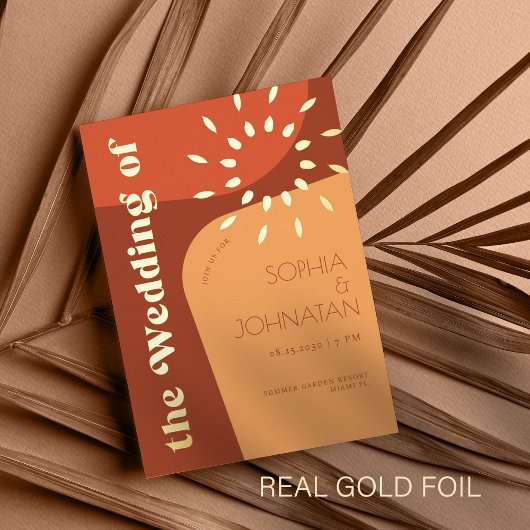 Invitation En Aluminium Coucher de soleil rétro or orange