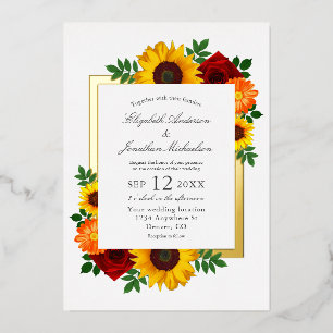 Invitation En Aluminium Coucher de soleil Tournesol Rose Floral Mariage