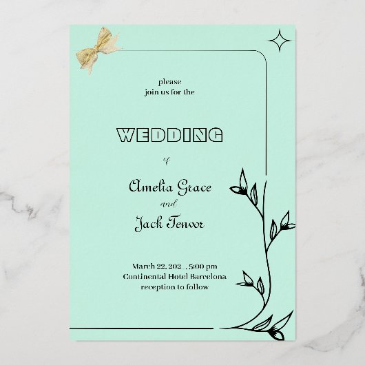 Invitation En Aluminium Couleur souple romantique avec conception de bordu (Recto)