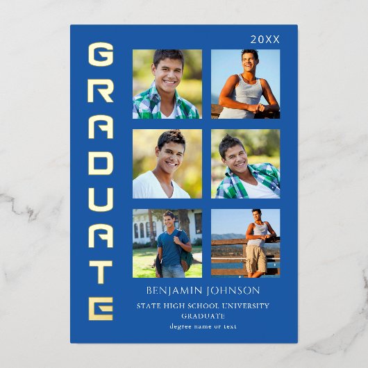 Invitation En Aluminium Couleurs Royal Blue Graduate Multi Photo Mix (Recto)