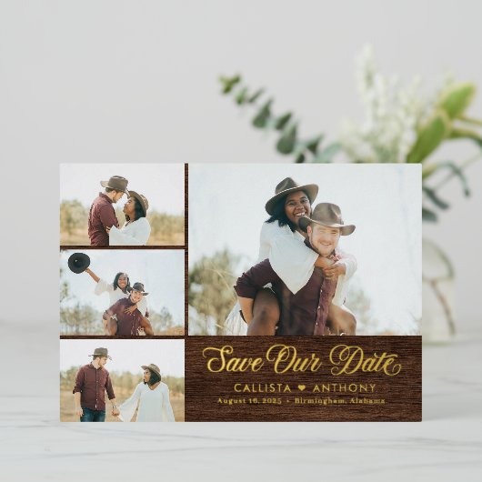 Invitation En Aluminium Country Side FOIL Mariage Rustique Enregistrer La  (Debout devant)