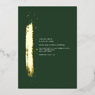 Invitation En Aluminium Coup de pinceau doré Émeraude Mariage minimaliste