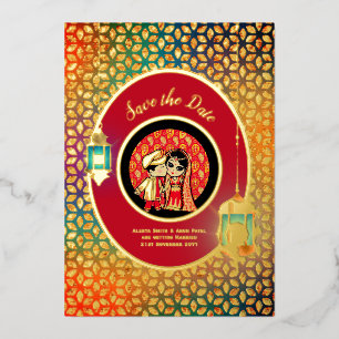 Invitation En Aluminium Couple indien OR VRAI FEUILLE D'OR Mignon Sauvegar