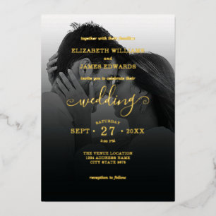 Invitation En Aluminium Couple romantique Monochrome Photo Mariage Or
