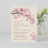 Invitation En Aluminium Couples Baby shower Floral Rose Rose Or (Debout devant)