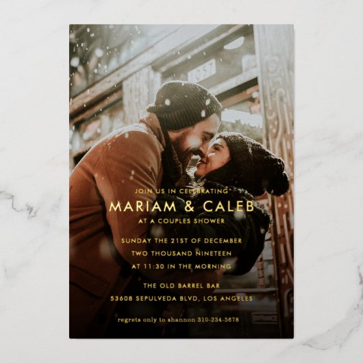 Invitation En Aluminium Couple's Shower Photo Engagement Party Gold (Recto)